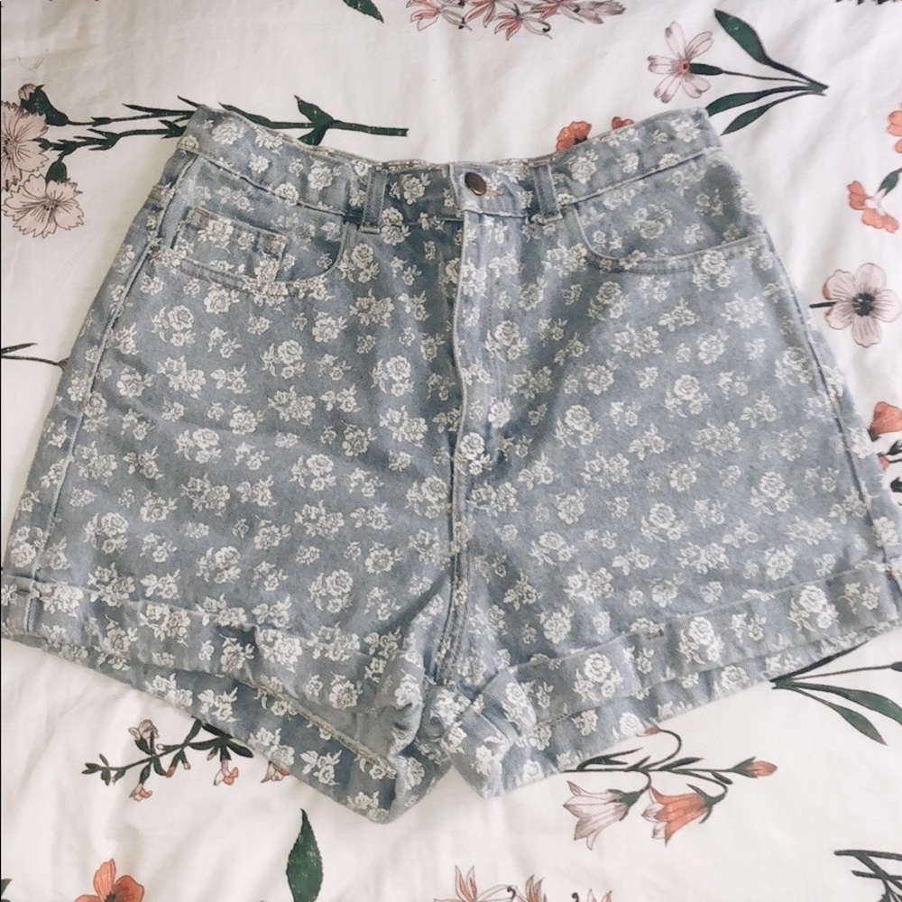 American Apparel High-Waisted Floral Denim Shorts